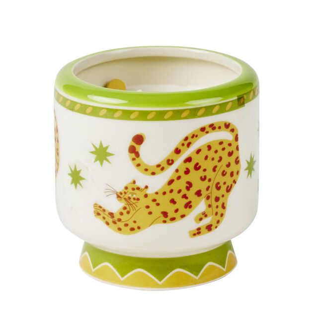 Bougie parfum&eacute;e dans pot c&eacute;ramique motif animal tropical &Oslash;8xH8cm (3 mod&egrave;les)
