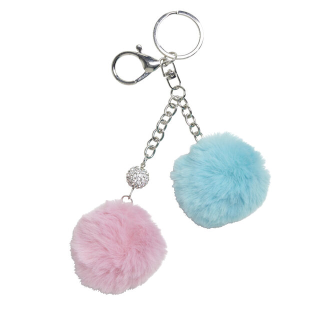 Porte cl&eacute; avec 2 pompons color&eacute;s - 2 mod&egrave;les