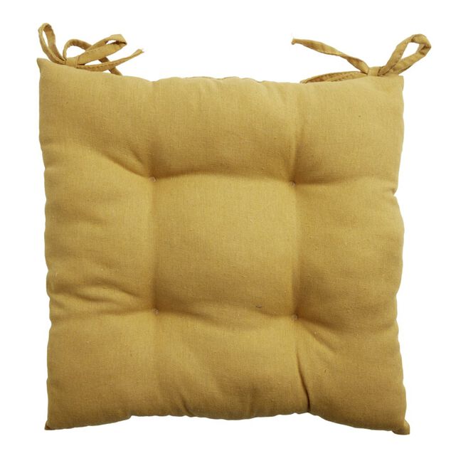 Galette de chaise carr&eacute;e 38x38cm jaune moutarde