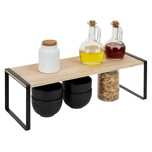 &Eacute;tag&egrave;re en bois et m&eacute;tal noir 50x15xH18cm