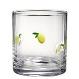 Verre bas transparent motif relief citron jaune &Oslash;9xH10cm