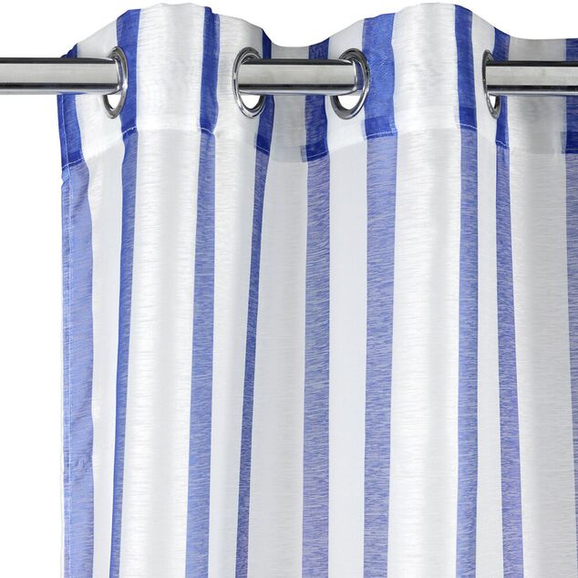 Voilage &agrave; oeillets 140x240cm polyester bayad&egrave;re rayures blanc et bleu