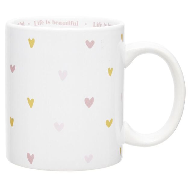Coffret mug 330ml et tote bag coeur blanc et rose