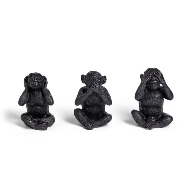 Lot de 3 statues singe plastique noir L8,5x7,5xH11,5cm