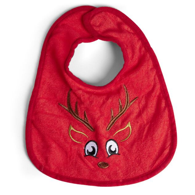 Bavoir 1er No&euml;l brod&eacute; renne 26x34cm