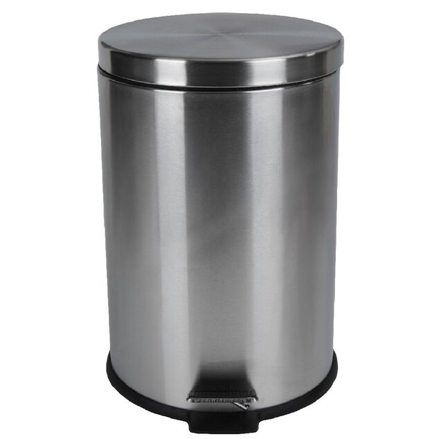 Poubelle ronde p&eacute;dale gris m&eacute;tallis&eacute; 20 L