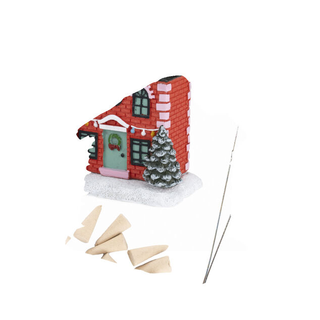 Br&ucirc;leur c&ocirc;ne encens forme maison de No&euml;l 13x7,5x13cm
