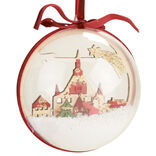 Boule de No&euml;l transparente d&eacute;co village rouge