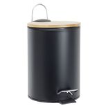 Poubelle salle de bain m&eacute;tal et bambou 3L noir