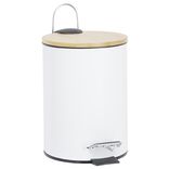 Poubelle salle de bain métal et bambou blanc