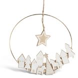 Couronne à suspendre village de Noël doré