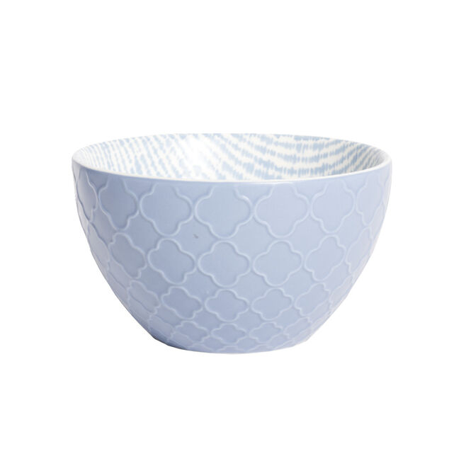 Coupelle porcelaine motif tiss&eacute; blanc et bleu pastel &Oslash;13xH7,2cm