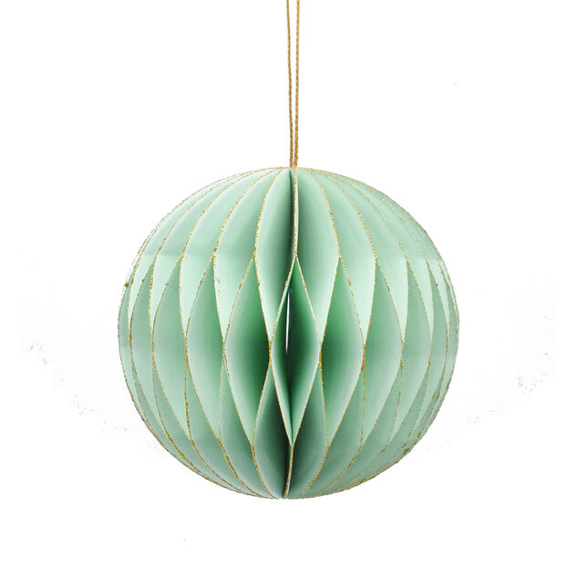 Suspension boule 3D en papier certifi&eacute; FSC&reg; vert et dor&eacute; &Oslash;8cm
