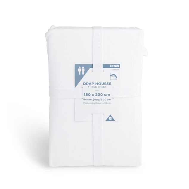 Drap housse 180x200cm 100% coton blanc