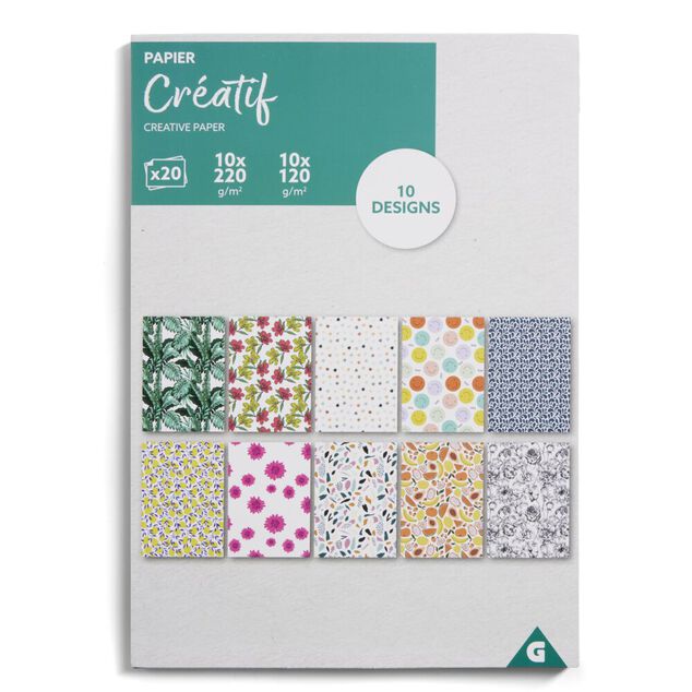 Lot de 20 papiers cr&eacute;atifs 10 designs - 4 mod&egrave;les