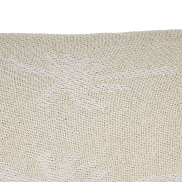 Jet&eacute; de canap&eacute; &agrave; franges polycoton motif palmier beige 125x150cm