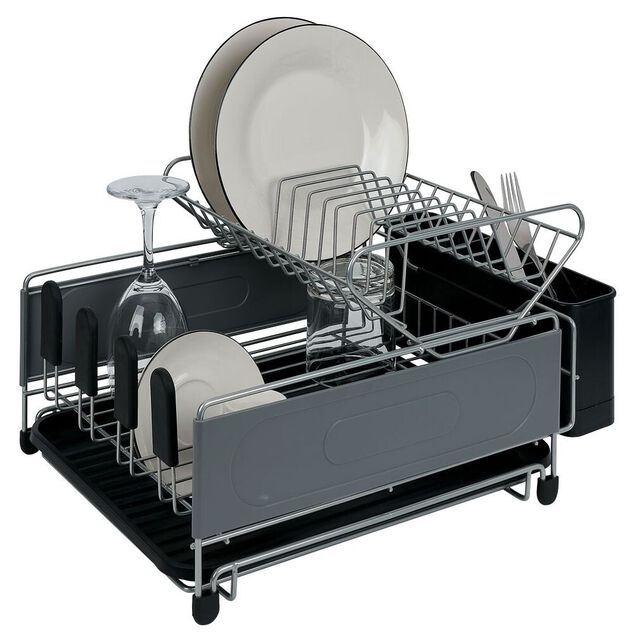 Égouttoir extensible en métal et plastique gris 41,5x30xH23,5cm