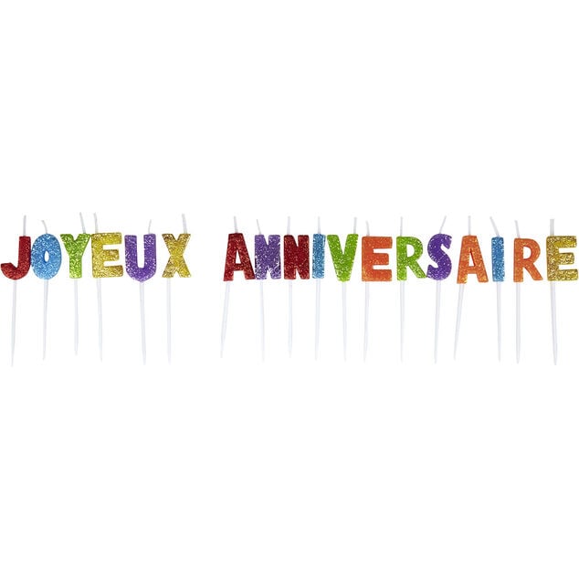 Bougies Joyeux anniversaire multicouleur à paillettes