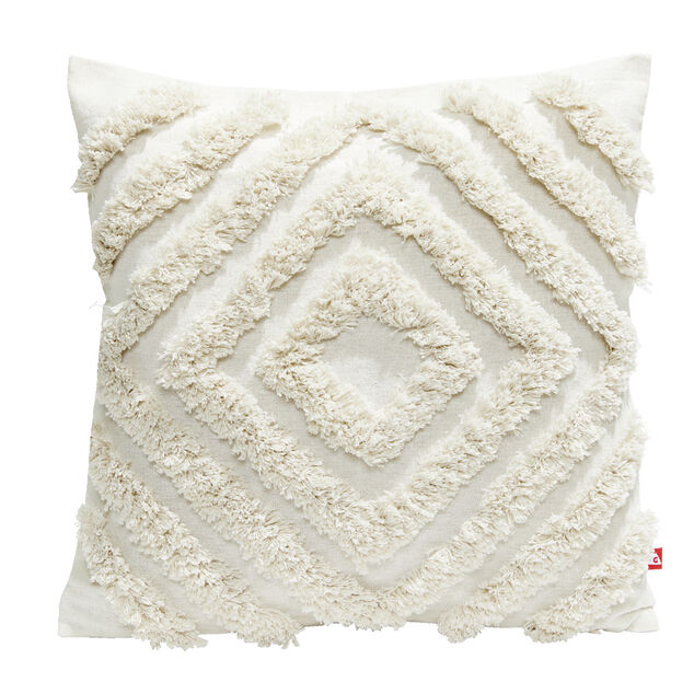 Housse de coussin carr&eacute;e coton tuft&eacute; beige 40x40cm