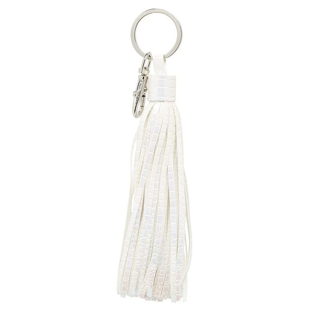 Porte-cl&eacute; pompon forme embrase blanc