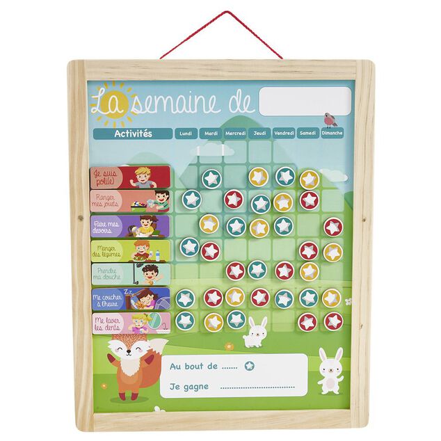 Tableau organisation enfant activités responsabilités en bois