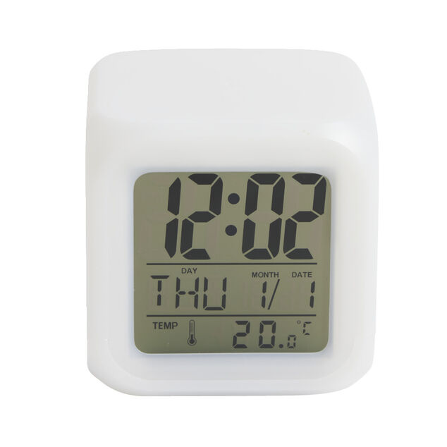 R&eacute;veil cube LED multicolore &agrave; piles 7,8x7,8x7,8cm