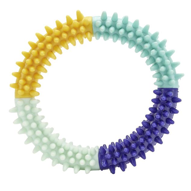 Jouet pour chien &agrave; picots jaune et bleu &Oslash;12,5cm