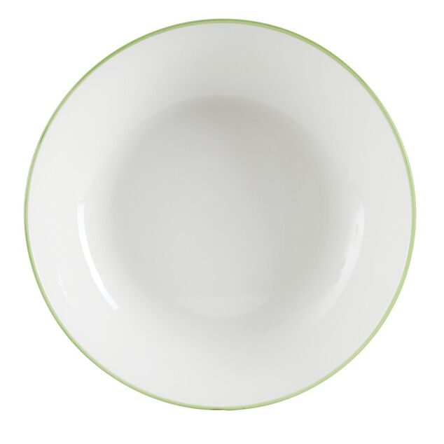 Assiette creuse porcelaine blanc liser&eacute; vert &Oslash;20cm