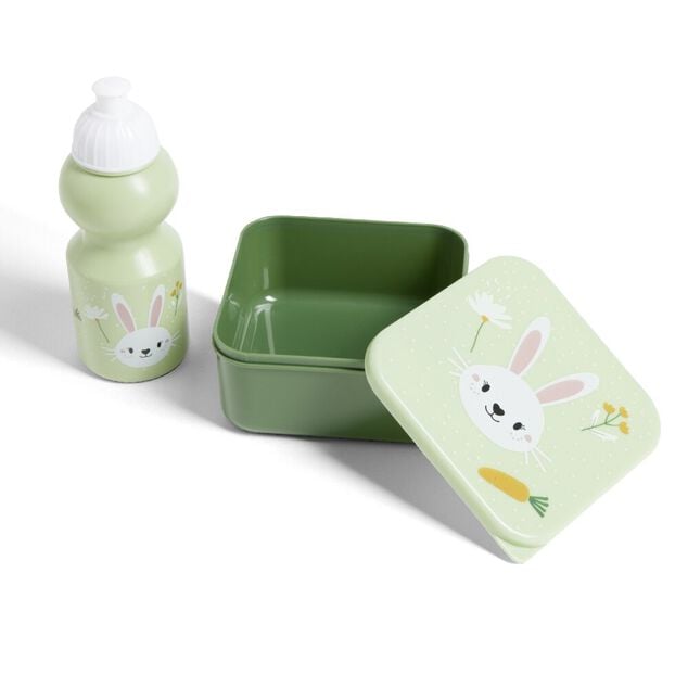 Lunchbox enfant 720ml avec gourde 350ml et sac de transport lapin vert