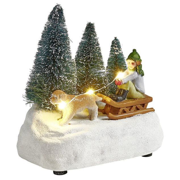 Sc&eacute;nette lumineuse enfant sur traineau Village de No&euml;l