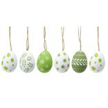 oeuf de P&acirc;ques &agrave; suspendre x6 plastique d&eacute;cor&eacute; vert et blanc &Oslash;4xH6cm