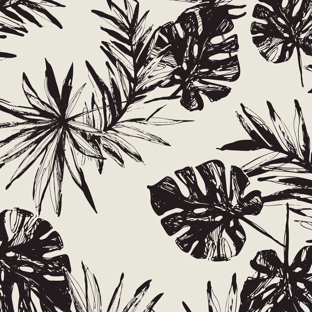 Nappe ronde tissu motif feuillage exotique blanc et noir &Oslash;160cm