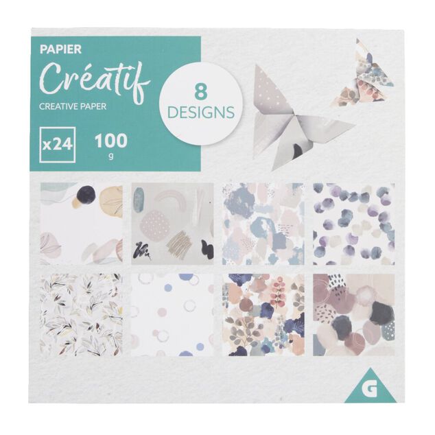 Feuilles de papier cr&eacute;atif 8 designs 24 pages L15x15cm