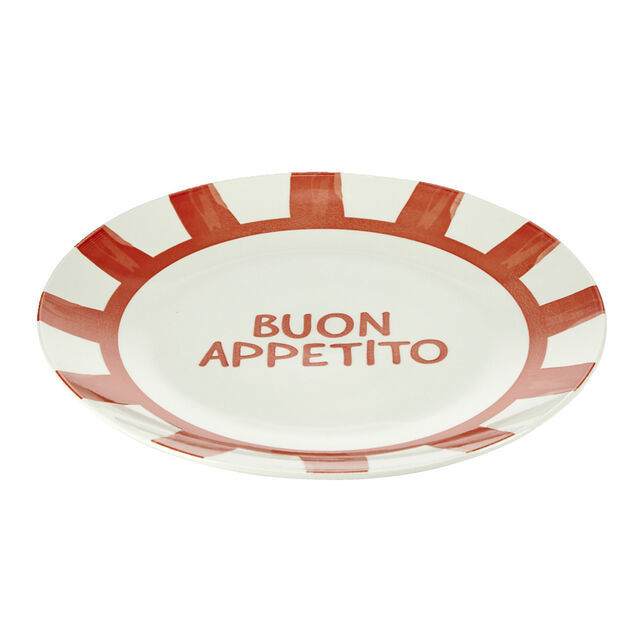 Assiette plate porcelaine "Buon Appetito" blanche et rouge Ø26,5cm