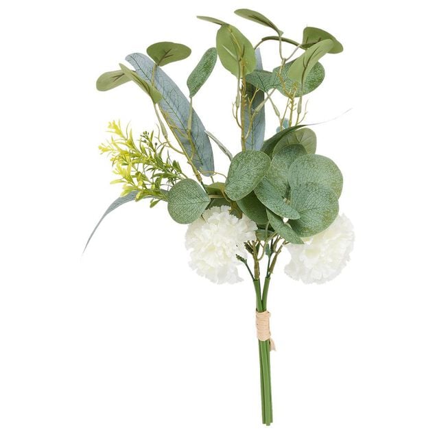 Piquet fleur artificielle et eucalyptus &Oslash;15xH37cm blanc
