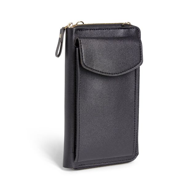 Pochette t&eacute;l&eacute;phone double zip polyur&eacute;thane et m&eacute;tal