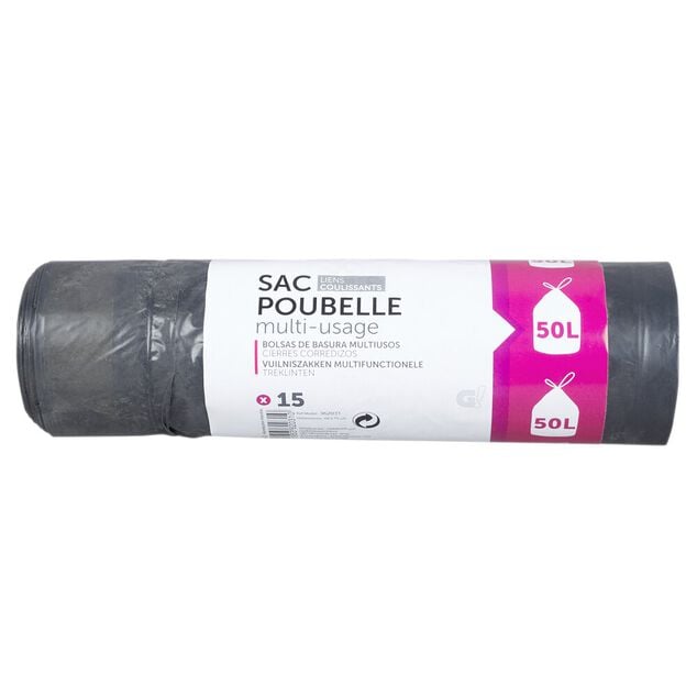 Sac poubelle lien coulissant 50L x15