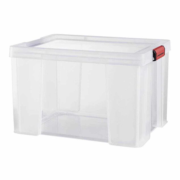 Box de rangement transparente couvercle clips rouge 45 L