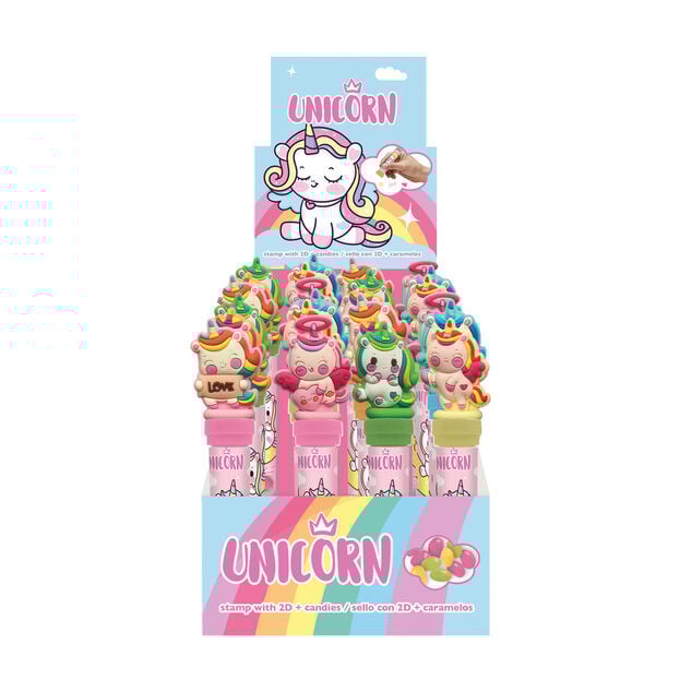 Tube de 20 bonbons Licorne avec capuchon tampon