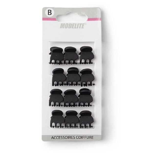 Lot de 12 mini pinces cheveux papillon noir mat L2cm