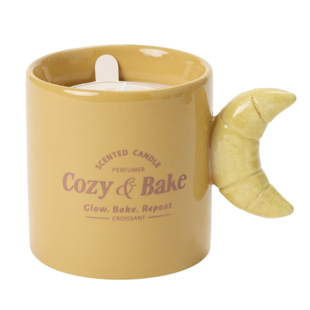 Bougie pot forme mug anse viennoiserie &Oslash;9xH5cm (4 mod&egrave;les)