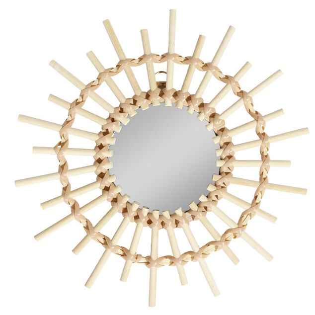 Miroir soleil rond rotin et osier &Oslash;30cm