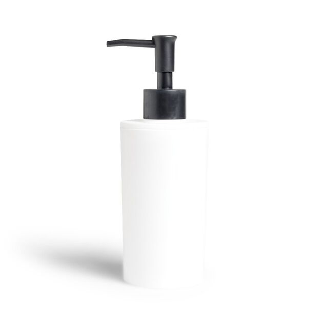 Distributeur de savon &agrave; pompe &Oslash;6,8x18,5cm plastique noir et blanc