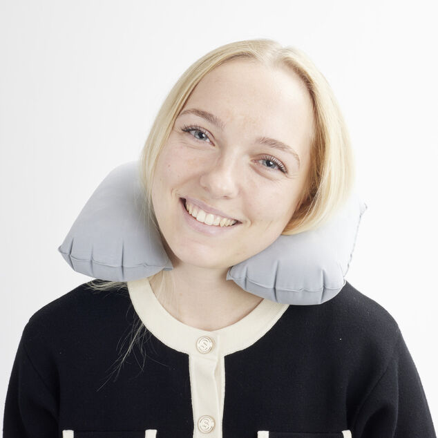 Coussin de voyage tour de cou gonflable gris 27x39,5cm