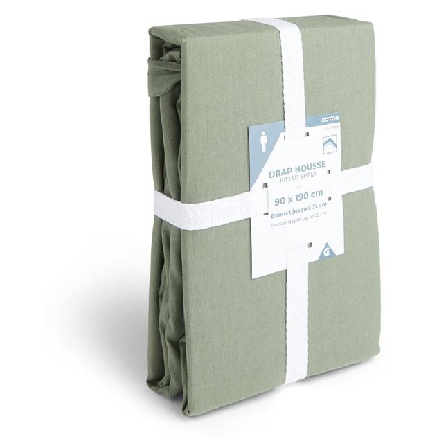 Drap housse 90x190cm 100% coton vert