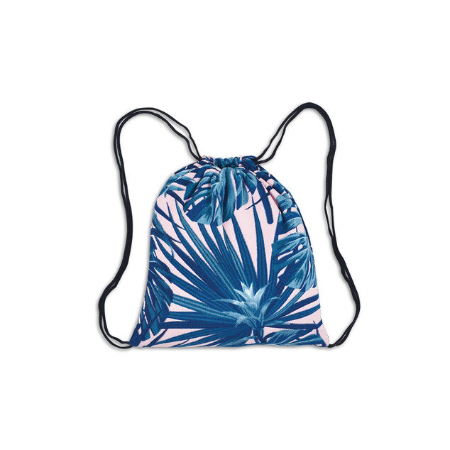 Sac serviette de plage 2 en 1 tropical bleu et rose