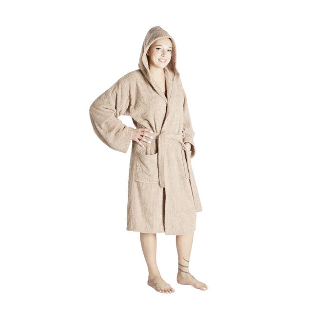 Peignoir &eacute;ponge &agrave; capuche 100% coton marron clair