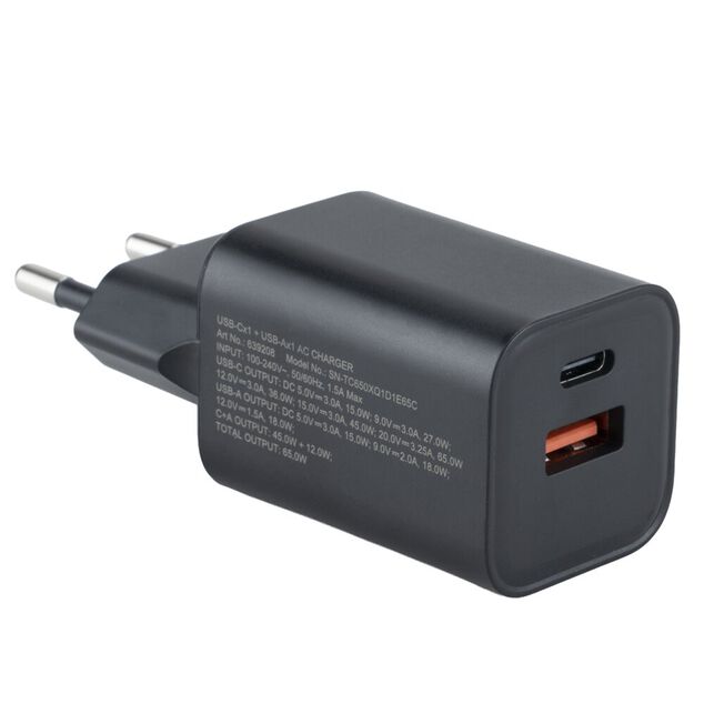 Chargeur mural 2 ports USB et USB-C 65W (2 mod&egrave;les)