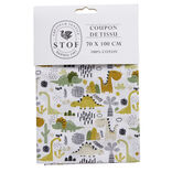 Coupon tissu imprim&eacute; dinosaures 70x100cm coton blanc, vert et orange