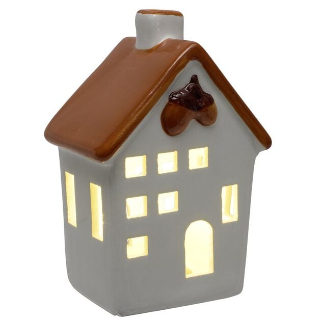 Maison d&eacute;co &agrave; poser &agrave; LED automne c&eacute;ramique blanc 8,5x7xH12,5cm (3 mod&egrave;les)